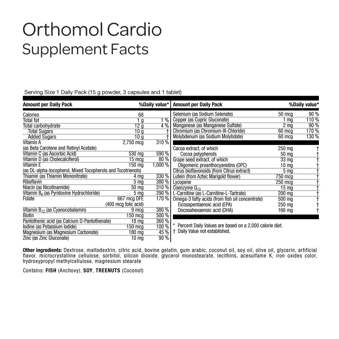 Orthomol Cardio — Comprehensive Cardiovascular Health Support with Essential Nutrients for Circulatory System | Powder, Tablets & Capsules | 30-Day Supply