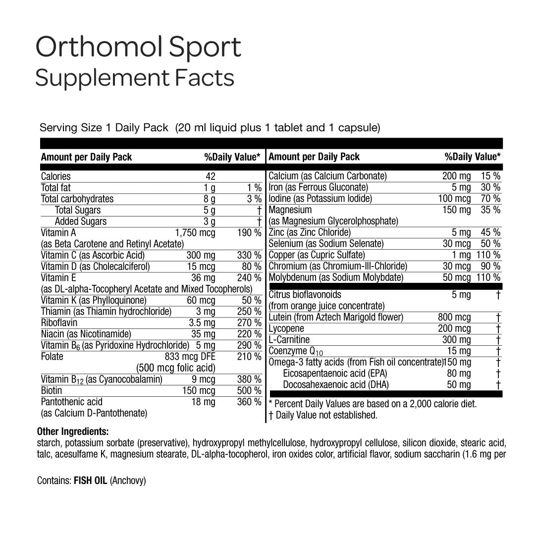 Orthomol Sport — Advanced Sports Nutrition with Essential Vitamins, Minerals, Omega-3, CoQ10 & L-Carnitine for Performance, Endurance & Recovery | Liquid Vials | 30-Day Supply