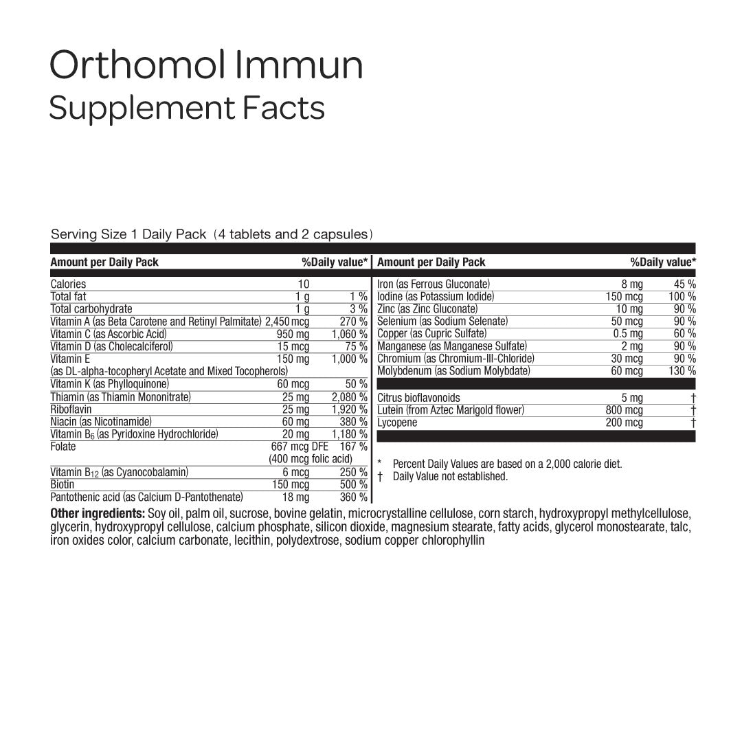 Orthomol Immun — Daily Immune Support with Vitamins A–E, Zinc & Selenium | Tablets & Capsules | 30-Day Supply