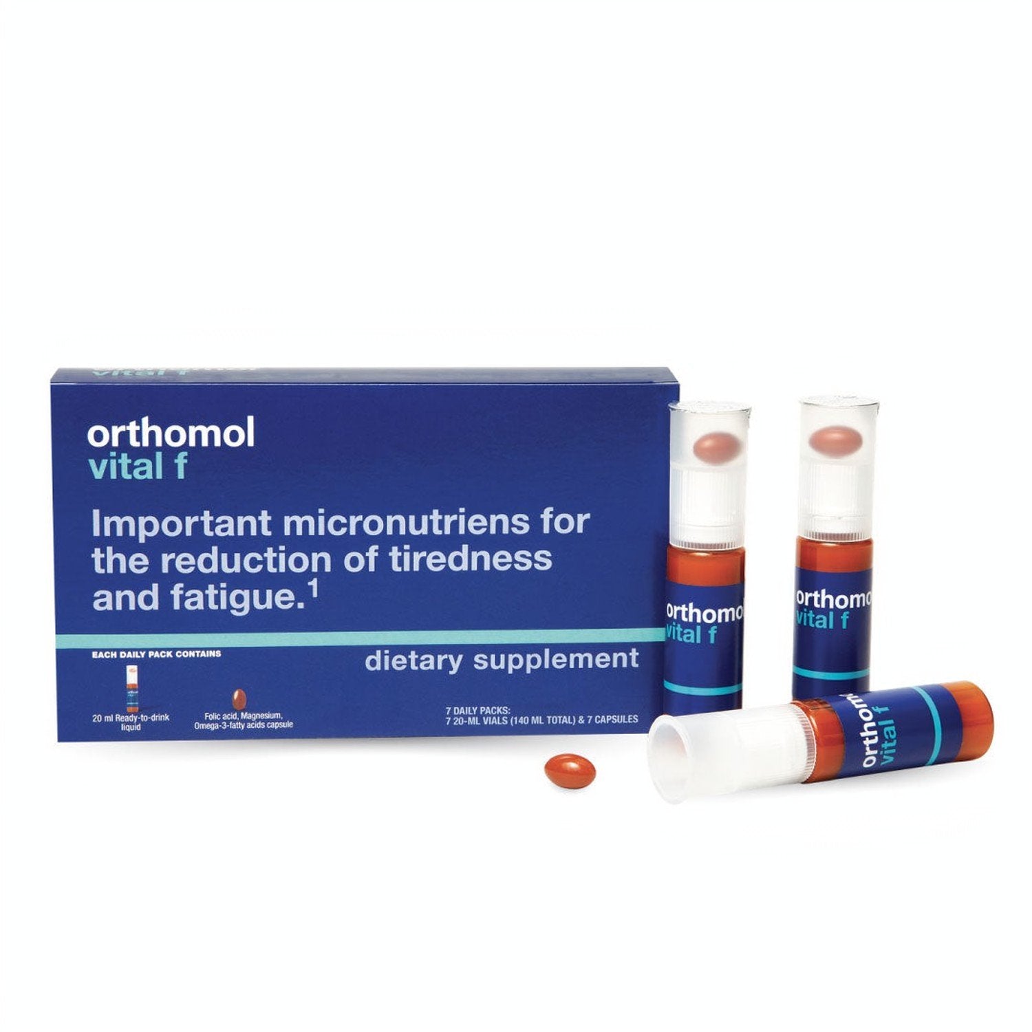Orthomol Vital F — Women’s Daily Energy & Vitality Support with Magnesium, B Vitamins & Omega-3 | Liquid Vials | 7-Day Supply