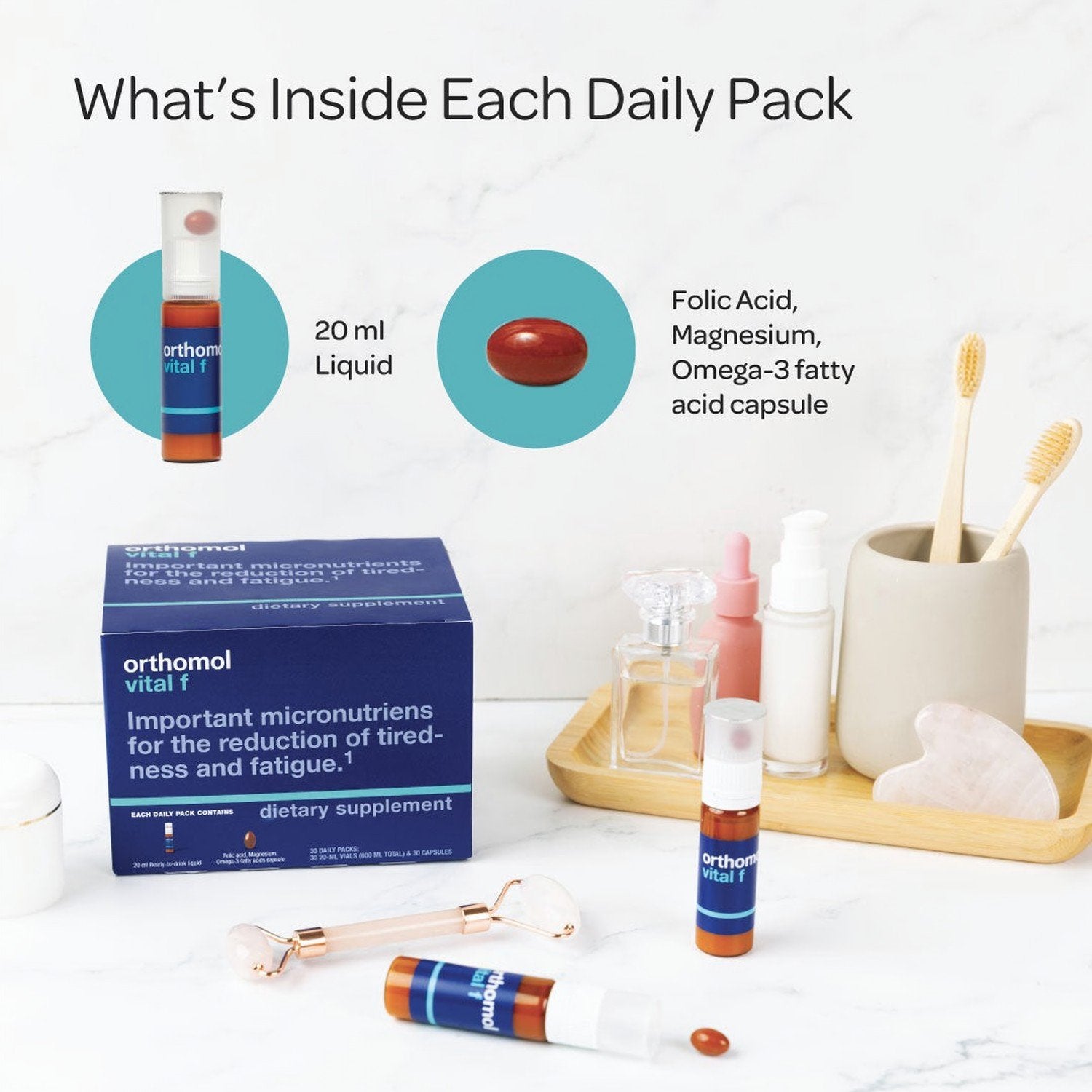 Orthomol Vital F — Women’s Daily Energy & Vitality Support with Magnesium, B Vitamins & Omega-3 | Liquid Vials | 7-Day Supply