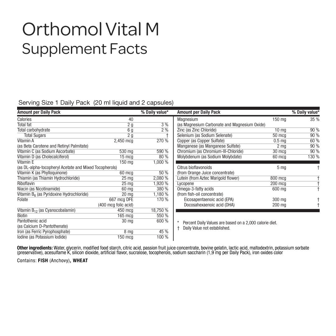 Orthomol Vital M Liquid Vials | 30-Day Supply of Men's Supplement for Daily Energy, Vitality & Fatigue Support with B Vitamins, Magnesium & Zinc