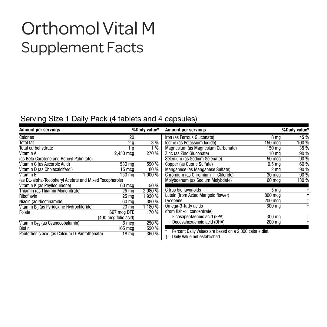 Orthomol Vital M — Men’s Daily Energy & Vitality Support with B Vitamins, Magnesium & Zinc | Tablets & Capsules | 30-Day Supply