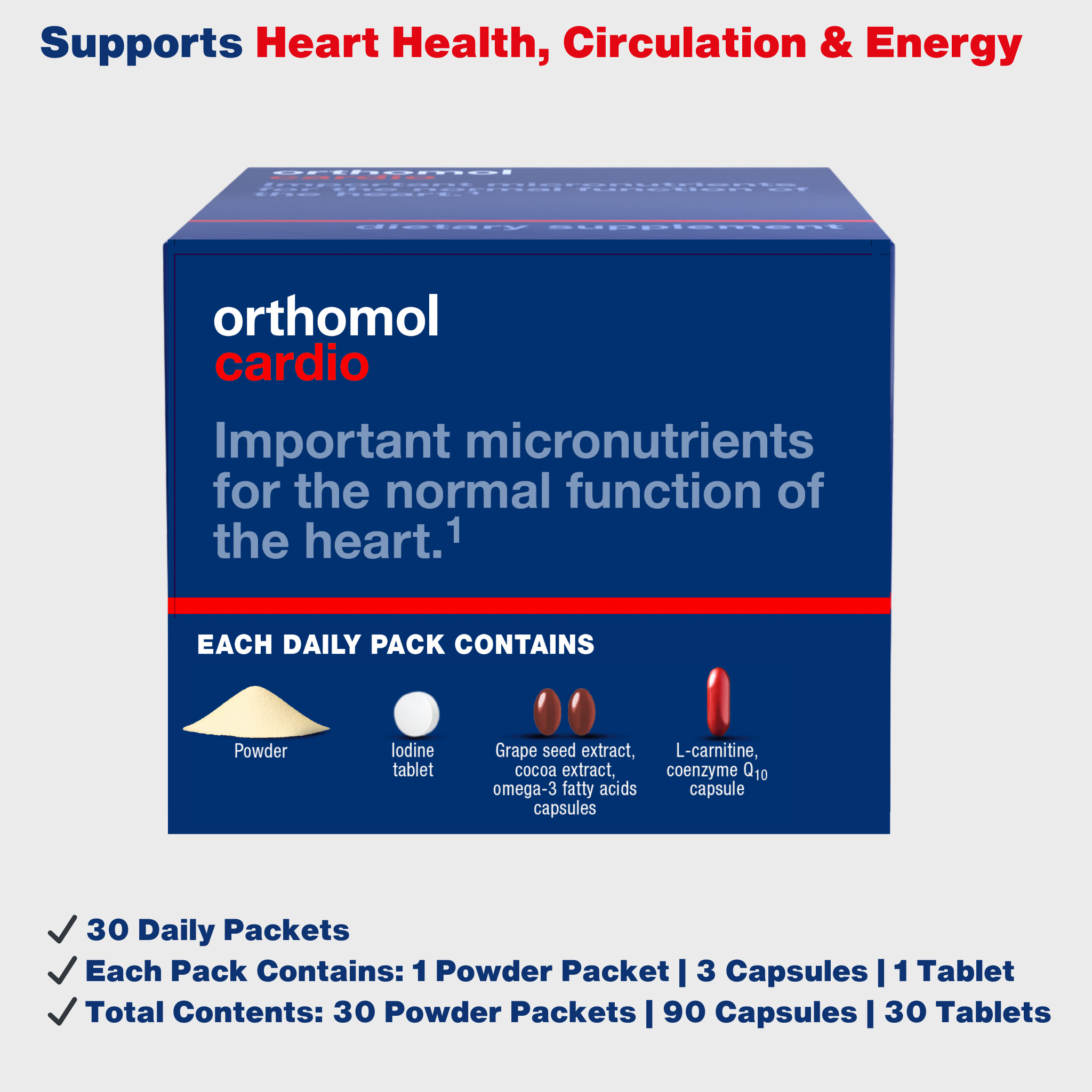 Orthomol Cardio, 30-Day Supply, Comprehensive Supplement for Cardiovascular Health with Essential Nutrients for Circulatory System Support