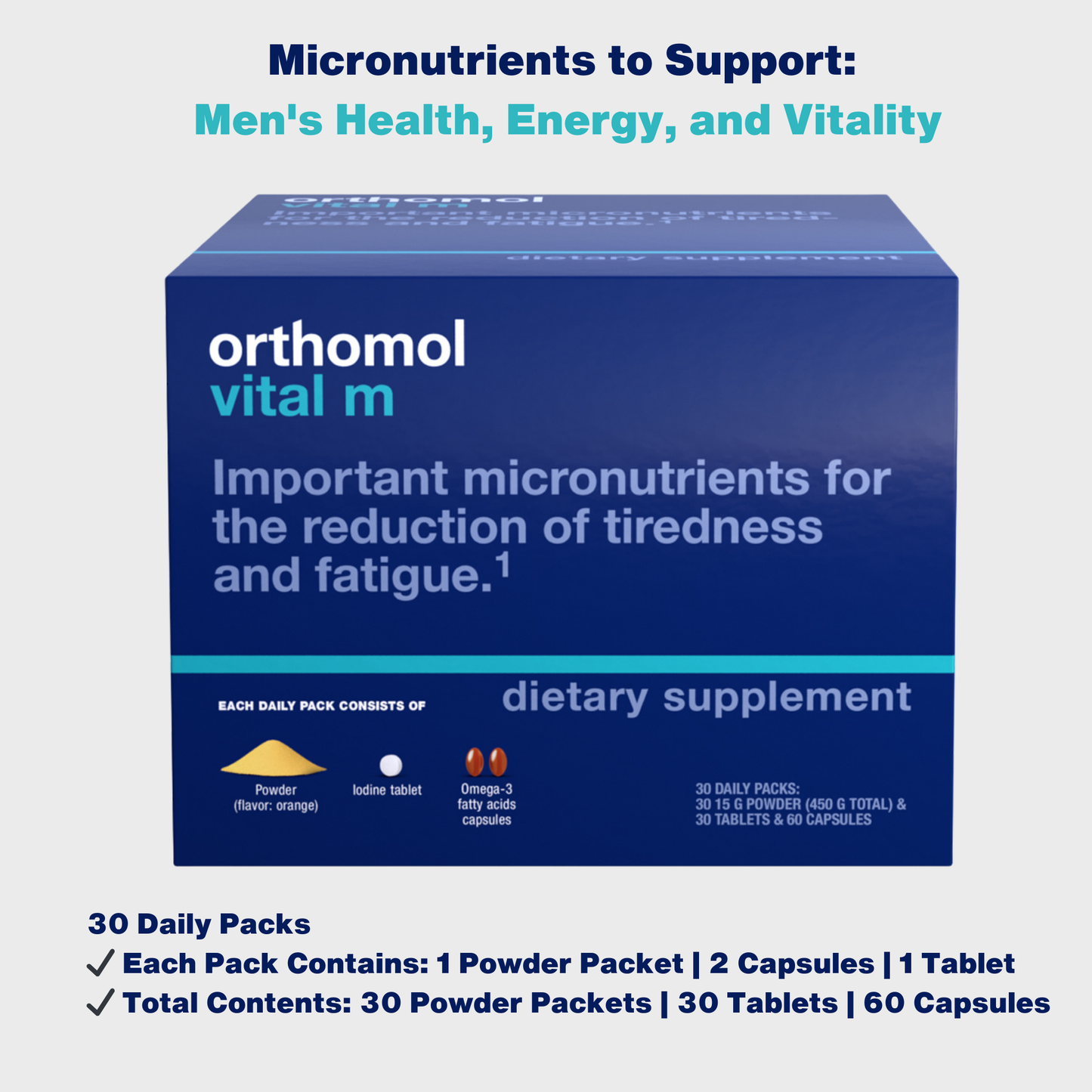 Orthomol Vital M – Powder & Capsule Packs | 30-Day Men's Supplement for Daily Energy, Vitality & Fatigue Support with B Vitamins, Magnesium & Omega-3