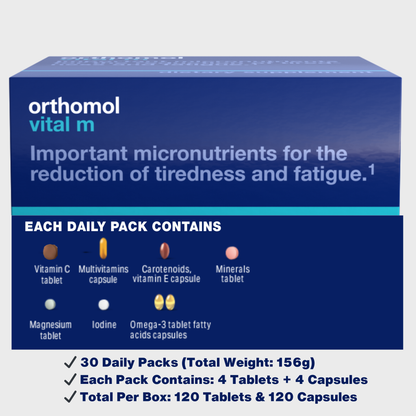 Orthomol Vital M – Tablet & Capsule Packs | 30-Day Supply of Men's Supplement for Daily Energy, Vitality & Fatigue Support with B Vitamins, Magnesium & Zinc