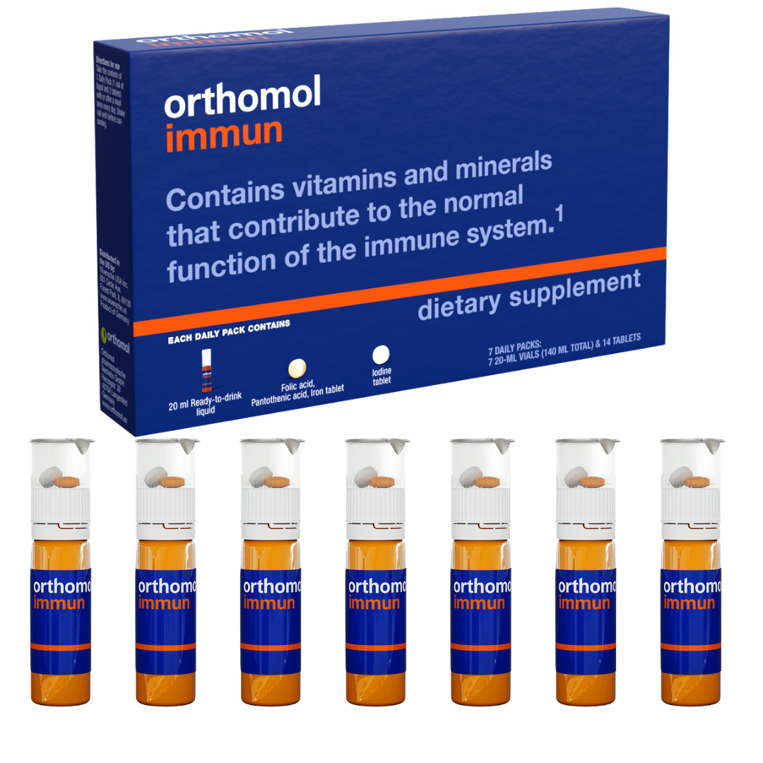 Orthomol Immun Vial, Daily Liquid Immune Support Supplement, 7-Day Supply,  Includes Vitamins A, B, C, D, E, Zinc & Iodine, Premium Formula for ...