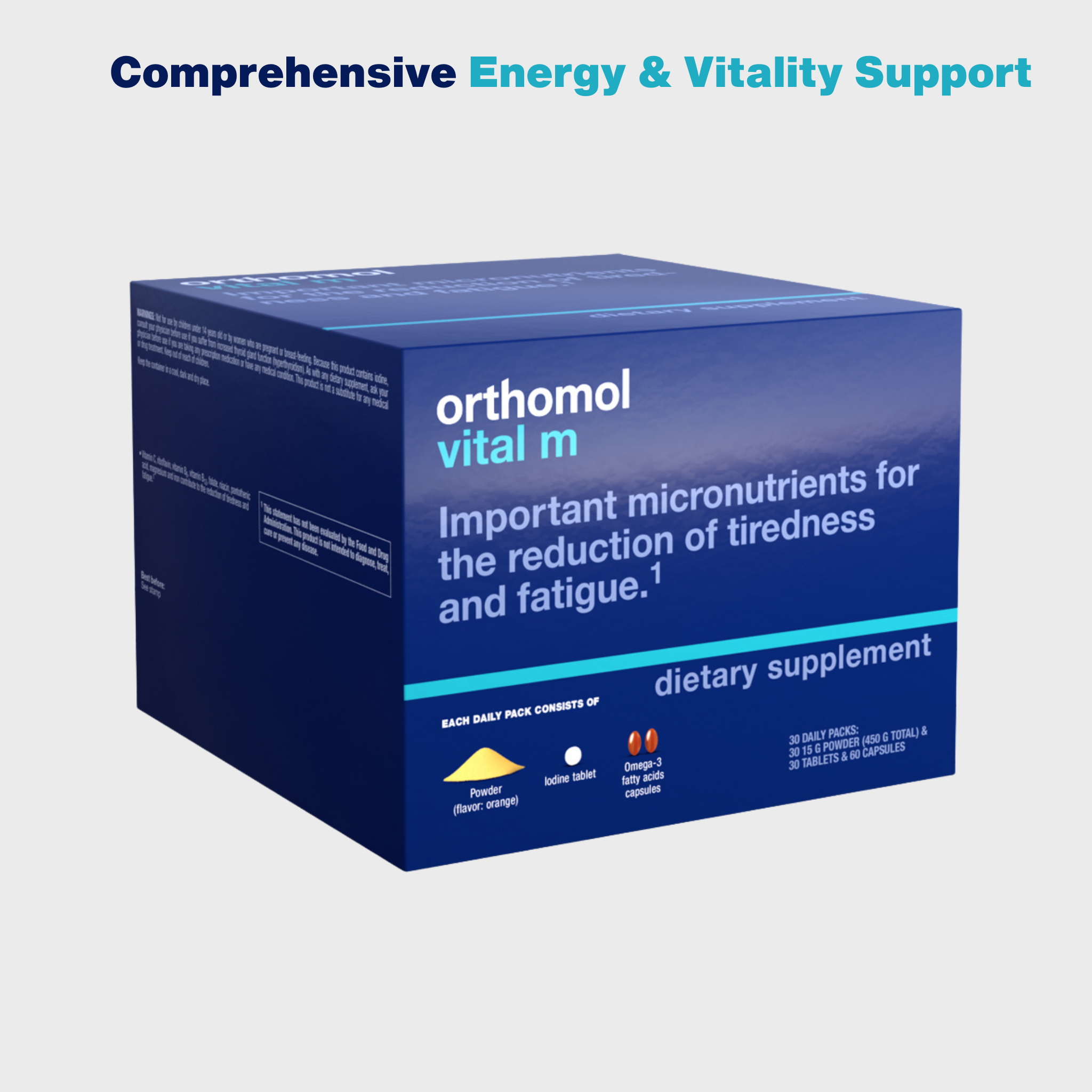 Orthomol Vital M – Powder & Capsule Packs | 30-Day Men's Supplement for Daily Energy, Vitality & Fatigue Support with B Vitamins, Magnesium & Omega-3