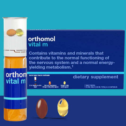 Orthomol Vital M Vial, Daily Liquid Vitamin Supplement for Men, 7-Day Supply, Supports Energy & Vitality, Includes Vitamins A, B, C, D, E, K, Iodine & Omega-3