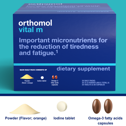 Orthomol Vital M Powder & Tablet Packets for Men, 30-Day Vitamin Supplement – Daily Energy, Fatigue Reduction & Vitality Support with Vitamins A, B, C, D, E, K, Omega-3 & Iodine