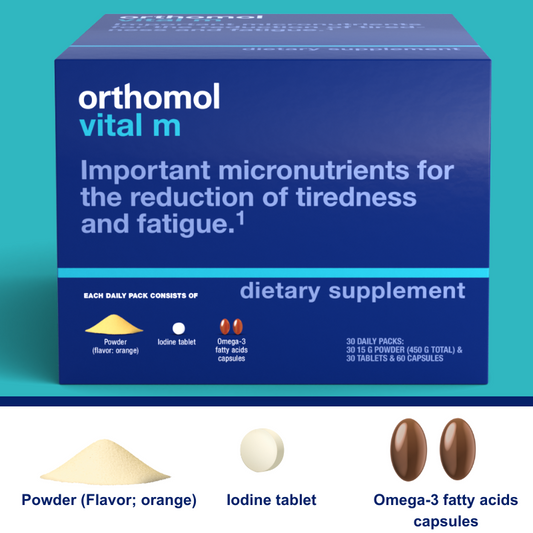 Orthomol Vital M Powder & Tablet Packets for Men, 30-Day Vitamin Supplement – Daily Energy, Fatigue Reduction & Vitality Support with Vitamins A, B, C, D, E, K, Omega-3 & Iodine