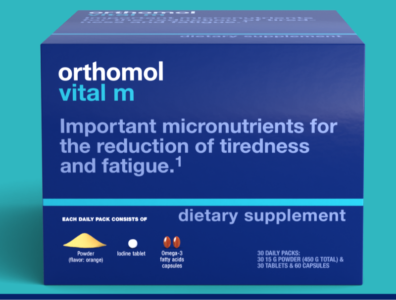 Orthomol Vital M Powder & Tablet Packets for Men, 30-Day Vitamin Supplement – Daily Energy, Fatigue Reduction & Vitality Support with Vitamins A, B, C, D, E, K, Omega-3 & Iodine