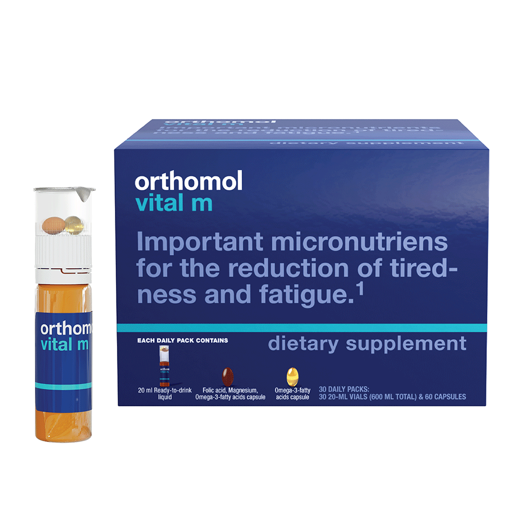 Orthomol Vital M Vial, Daily Liquid Vitamin Supplement for Men, 30-Day Supply, Supports Energy & Vitality, Includes Vitamins A, B, C, D, E, K, Iodine & Omega-3