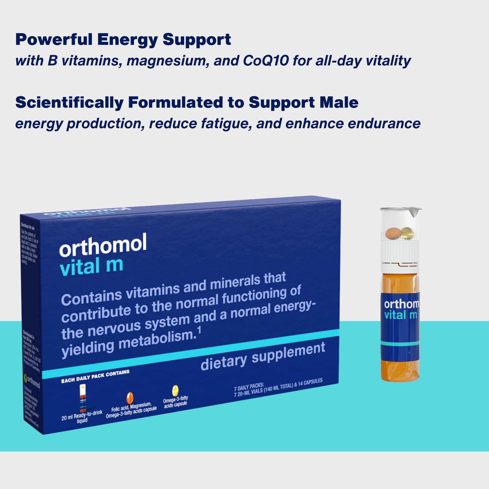 Support for Male Energy and Vitality, Essential Micronutrients for Men. Ready to Drink Vitamin Liquid and Capsules for Daily Energy and Wellness