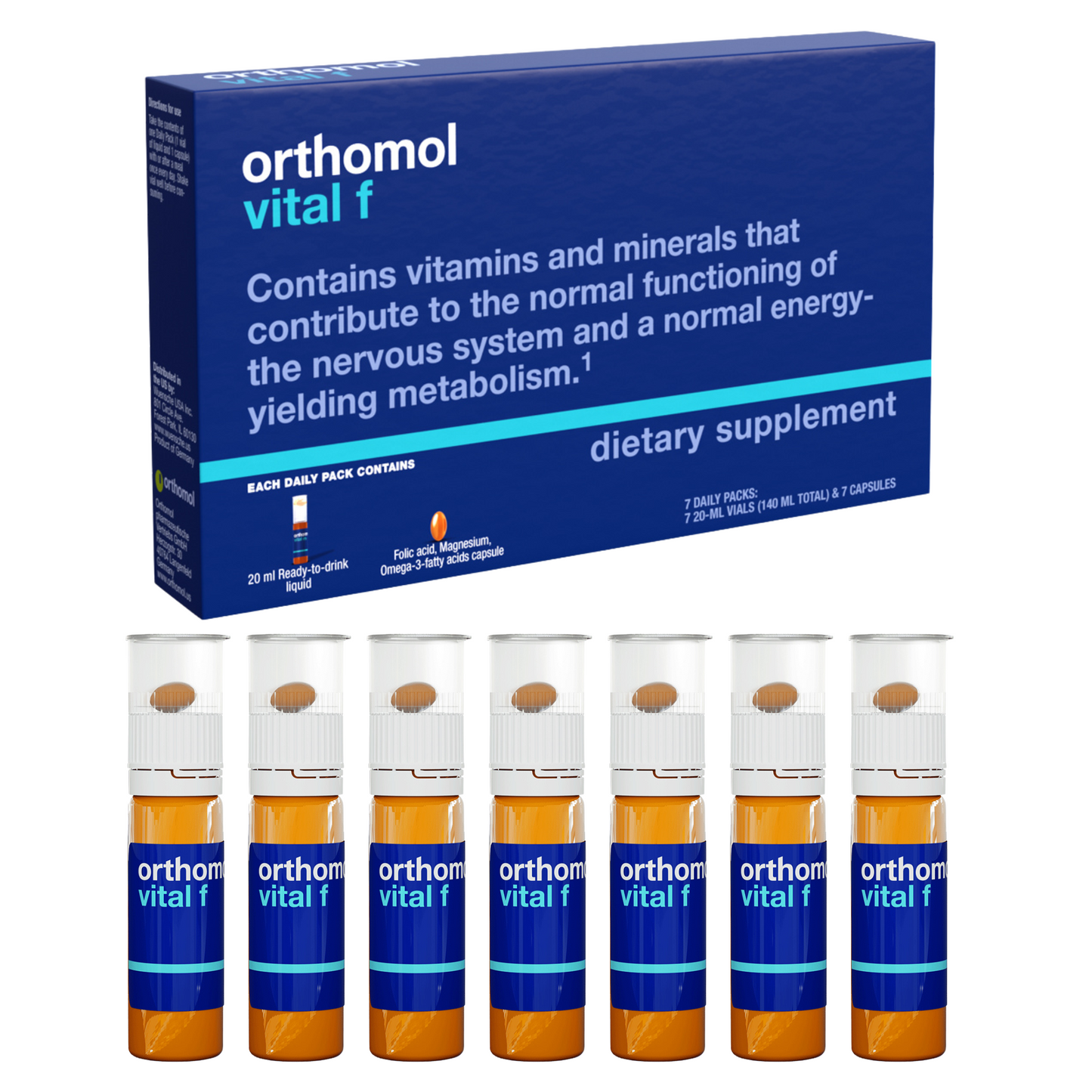 Orthomol Vital F – Liquid Vials | 7-Day Women's Supplement for Daily Energy, Vitality & Fatigue Support with Magnesium, B Vitamins & Omega-3