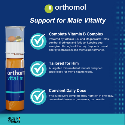 Orthomol Vital M Liquid Vial for Men, 30-Day Vitamin Supplement – Daily Energy, Fatigue Reduction & Vitality Support with Vitamins A, B, C, D, E, K, Omega-3 & Iodine