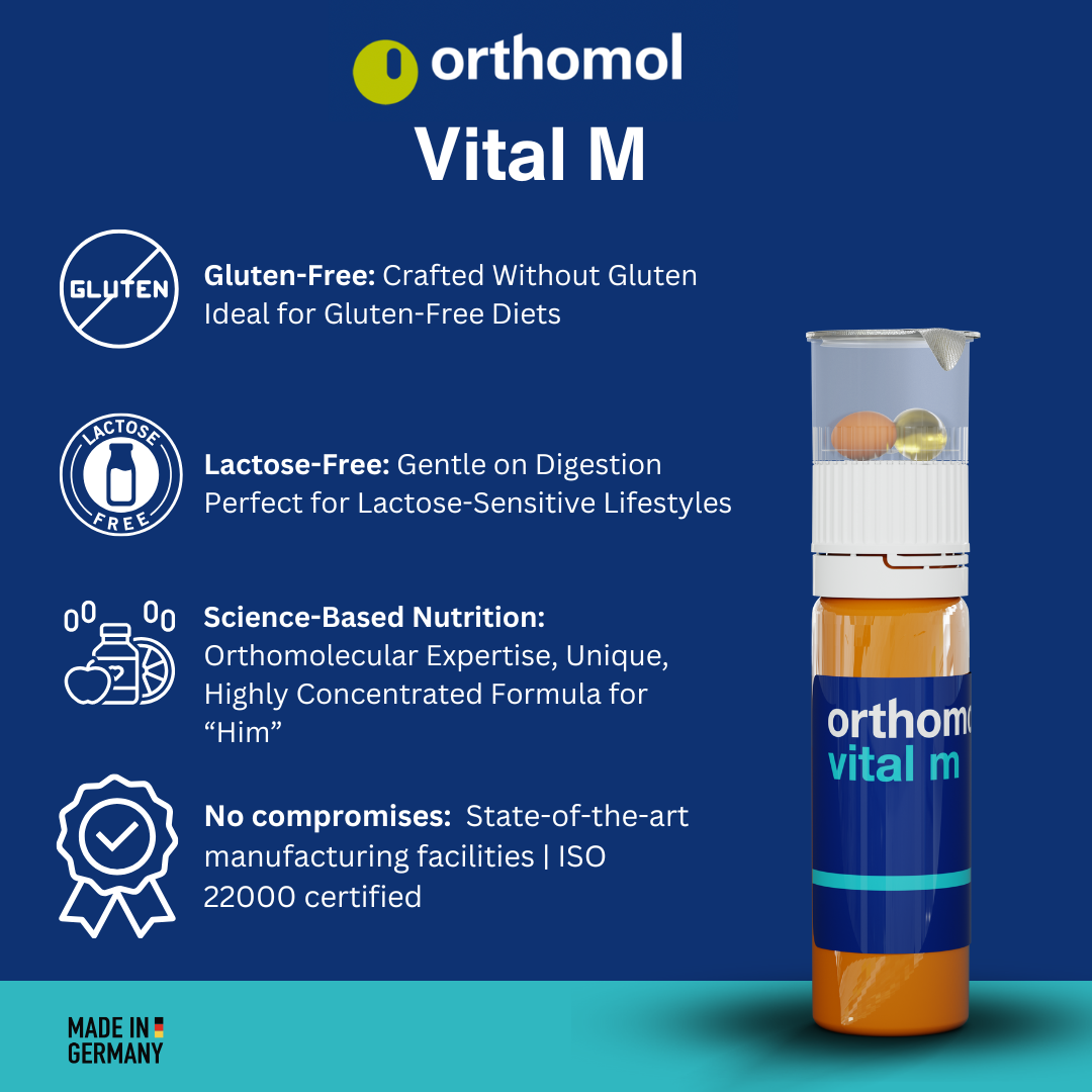 Orthomol Vital M Liquid Vial for Men, 30-Day Vitamin Supplement – Daily Energy, Fatigue Reduction & Vitality Support with Vitamins A, B, C, D, E, K, Omega-3 & Iodine