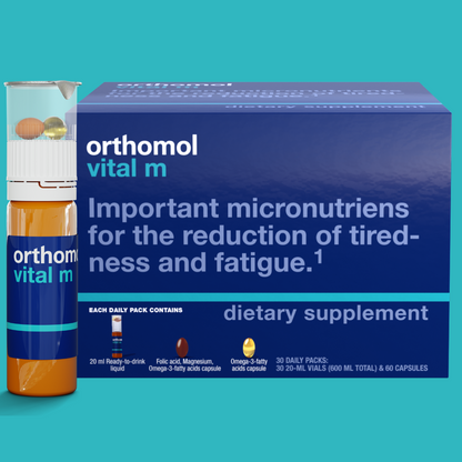 Orthomol Vital M Liquid Vial for Men, 30-Day Vitamin Supplement – Daily Energy, Fatigue Reduction & Vitality Support with Vitamins A, B, C, D, E, K, Omega-3 & Iodine