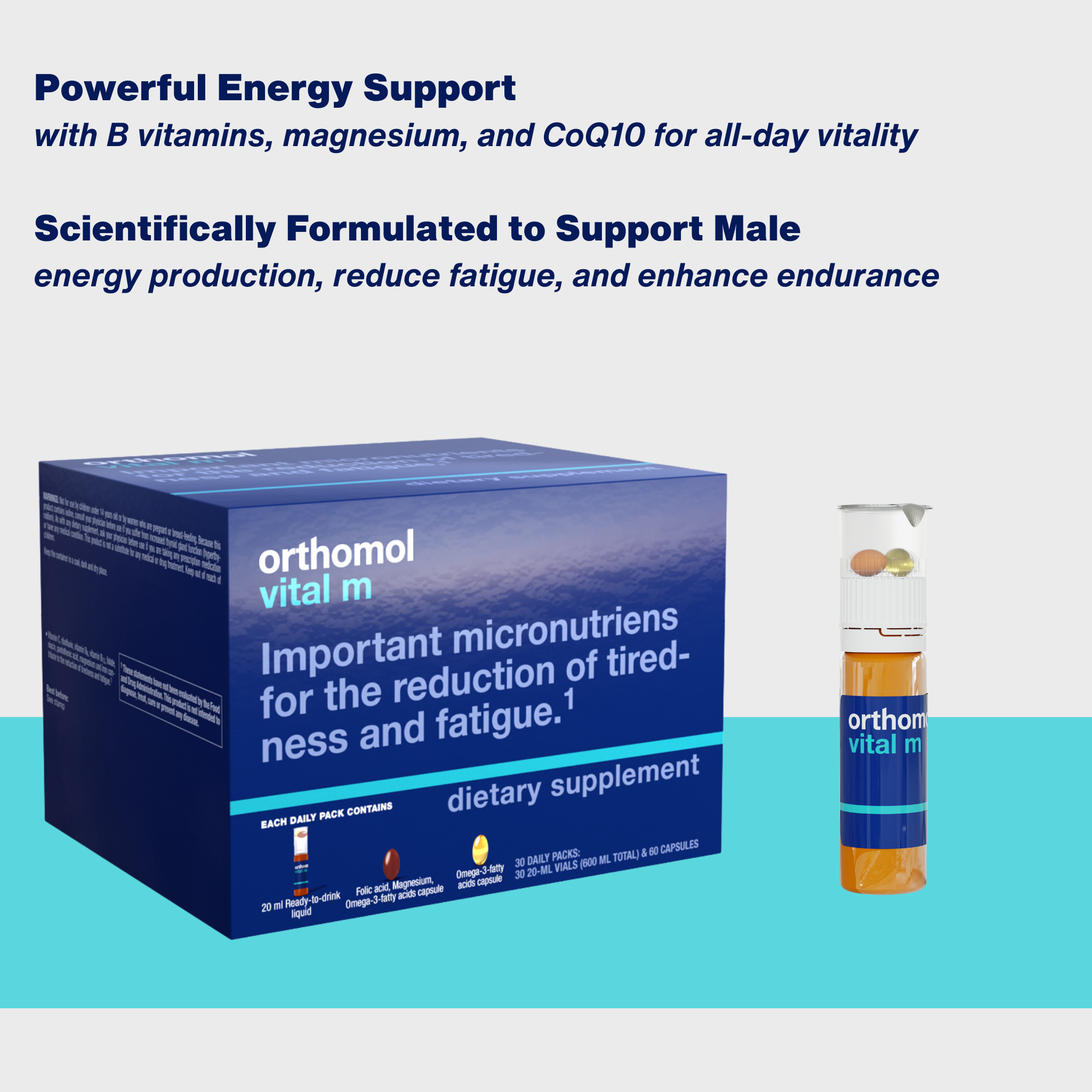 Orthomol Vital M Liquid Vials | 30-Day Supply of Men's Supplement for Daily Energy, Vitality & Fatigue Support with B Vitamins, Magnesium & Zinc