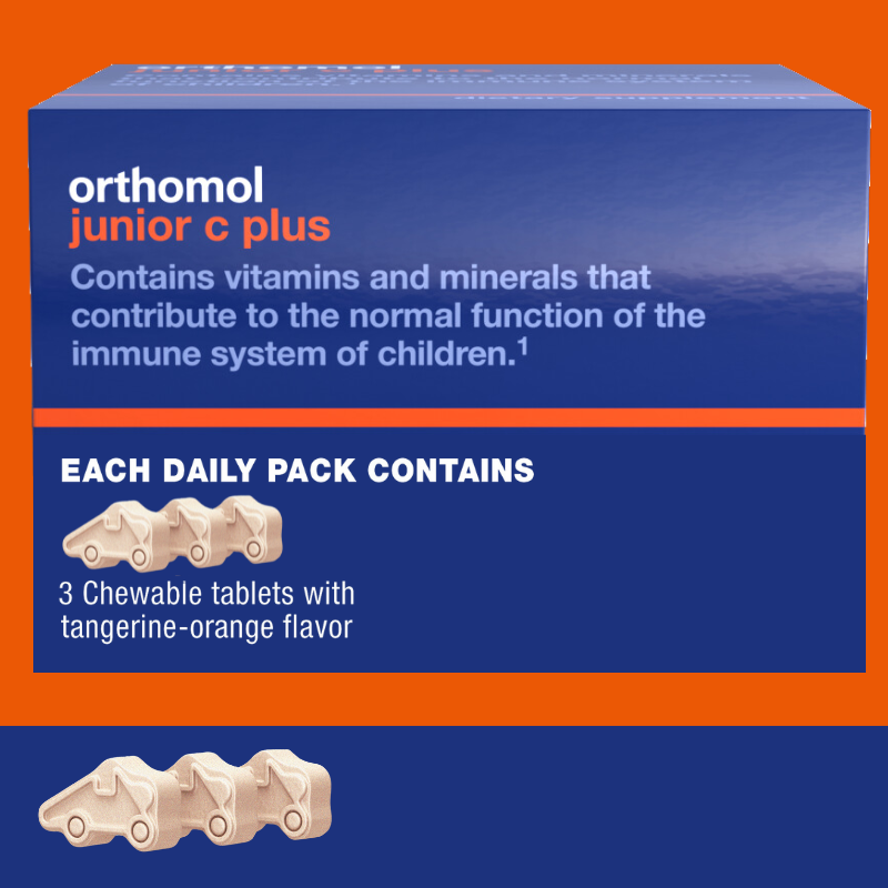 Orthomol Immun Junior C Plus – 30-Day Supply | Children's Chewable Immune Support in Tangerine Flavor