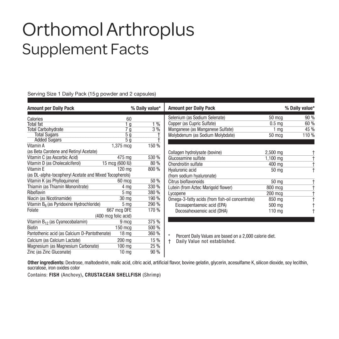 Orthomol Arthroplus, 30-Day Supply, Bone & Joint Health Supplement, Collagen Hydrolysate, Glucosamine Sulfate, Chondroitin Sulfate