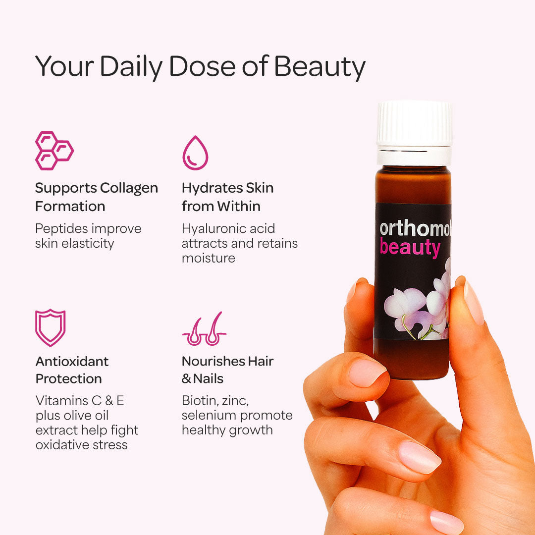 Orthomol Beauty — Women’s Beauty Supplement for Hair, Skin & Nail Health with Collagen & CoQ10 | Liquid Vials | 30-Day Supply