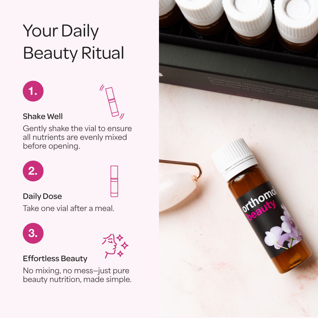 Orthomol Beauty — Women’s Beauty Supplement for Hair, Skin & Nail Health with Collagen & CoQ10 | Liquid Vials | 30-Day Supply