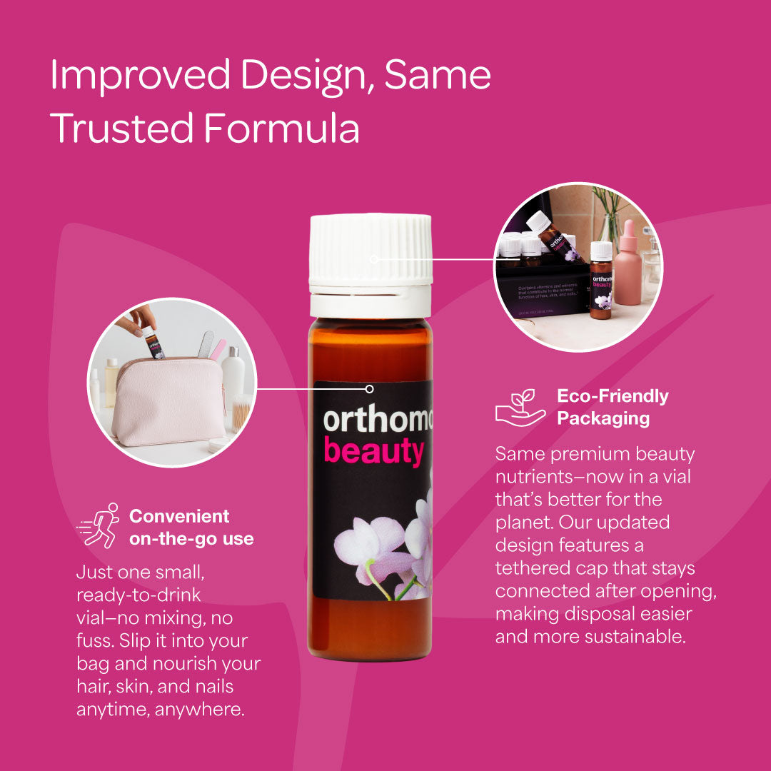 Orthomol Beauty — Women’s Beauty Supplement for Hair, Skin & Nail Health with Collagen & CoQ10 | Liquid Vials | 30-Day Supply