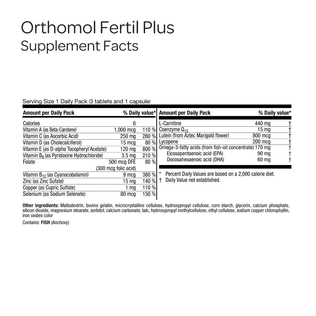 Orthomol Fertil Plus — Male Fertility Support with Selenium, Zinc, L-Carnitine & Antioxidants | 90-Day Supply