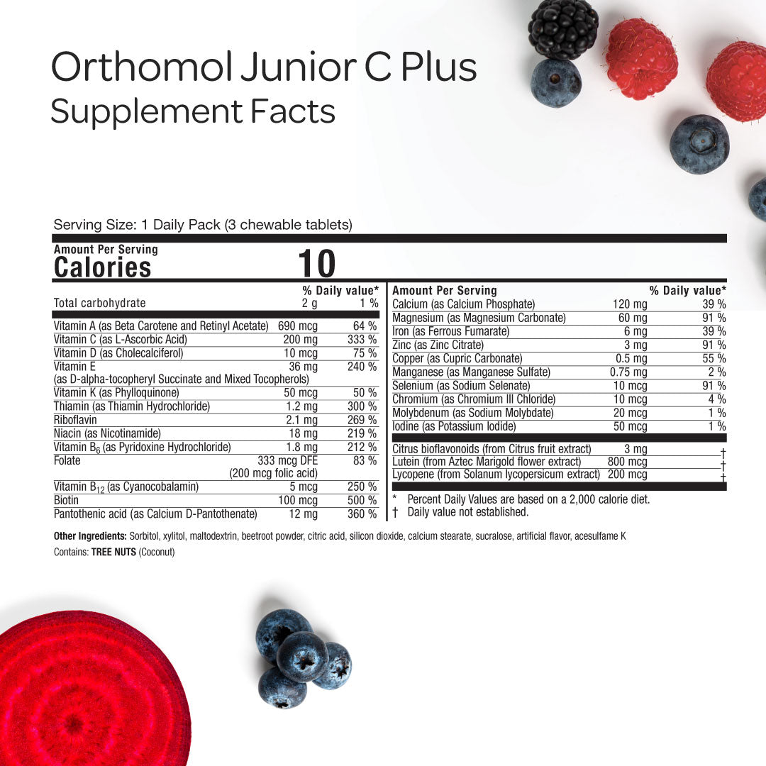 Orthomol Immun Junior C Plus – 30-Day Supply | Children's Chewable Immune Support in Wildberry Flavor