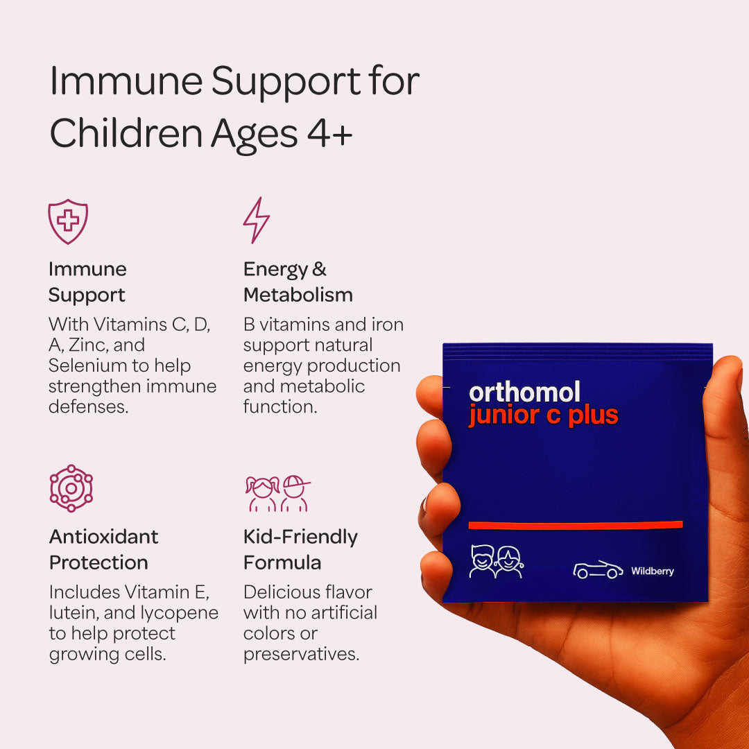Orthomol Immun Junior C Plus – 30-Day Supply | Children's Chewable Immune Support in Wildberry Flavor