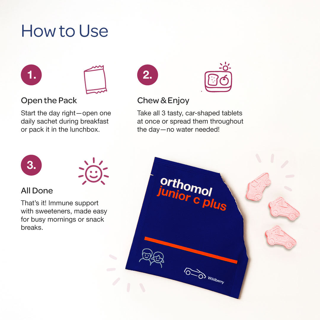Orthomol Immun Junior C Plus – 30-Day Supply | Children's Chewable Immune Support in Wildberry Flavor