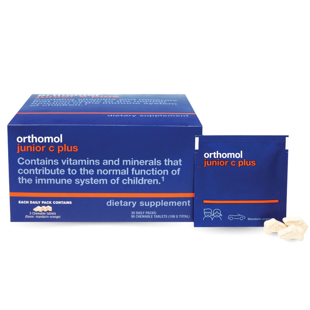 Orthomol Immun Junior C Plus — Daily Immune Support for Kids 4+ with Vitamin C | Children’s Chewables | Tangerine Flavor | 30-Day Supply