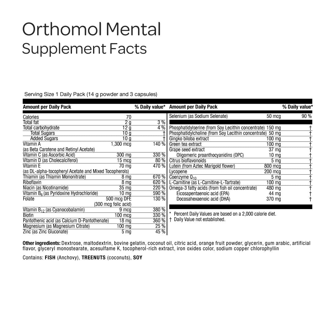 Orthomol Mental, 30-Day Supply, Premium Cognitive Support Supplement with Essential Brain Nutrients for Enhanced Focus & Energy