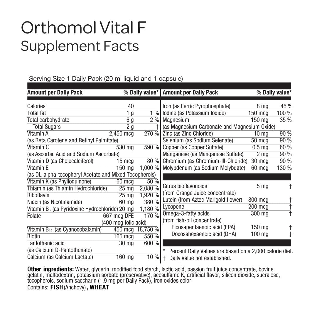 Orthomol Vital F — Women’s Daily Energy & Vitality Support with Magnesium, B Vitamins & Omega-3 | Liquid Vials | 30-Day Supply