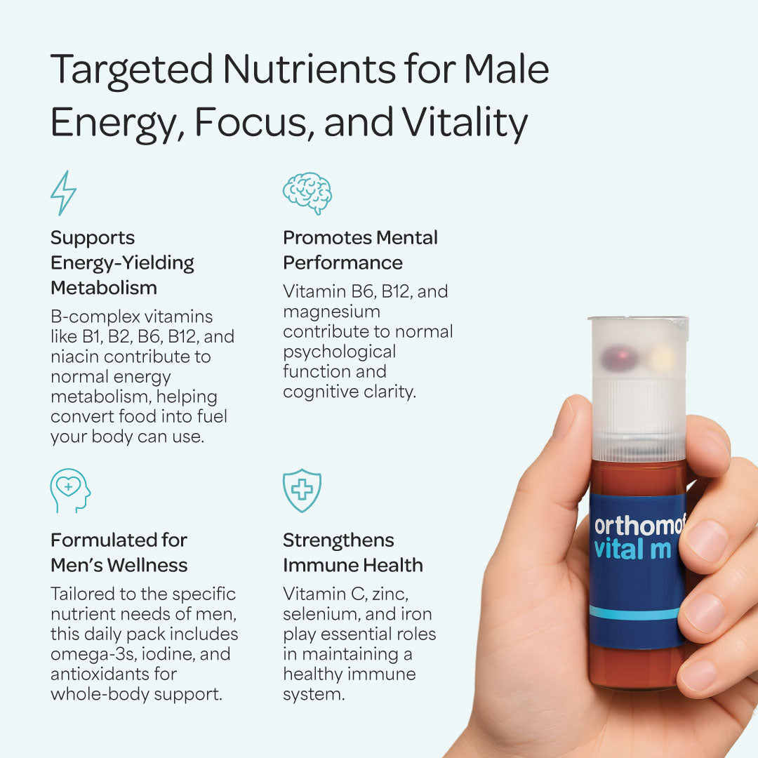 Orthomol Vital M Liquid Vials | 30-Day Supply of Men's Supplement for Daily Energy, Vitality & Fatigue Support with B Vitamins, Magnesium & Zinc