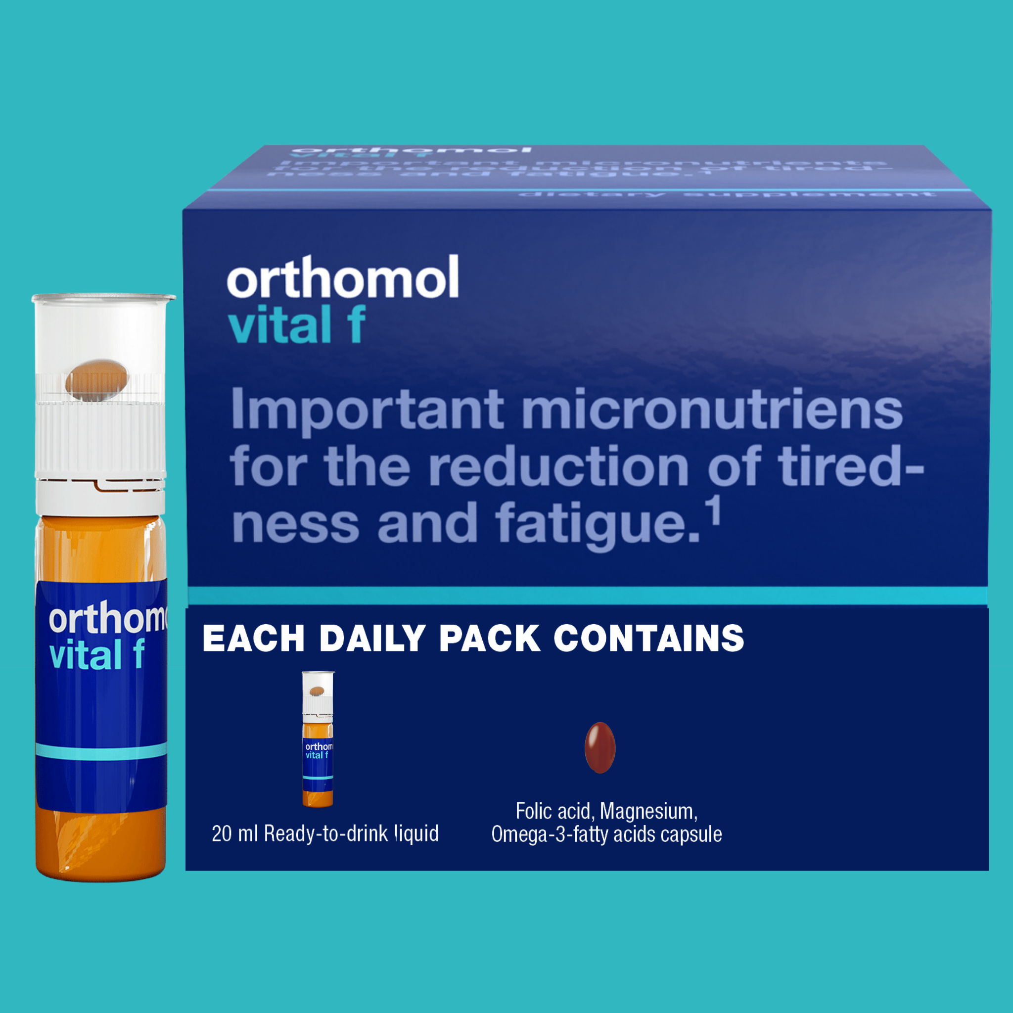 Orthomol Vital F – Liquid Vials | 30-Day Supply of Women's Supplement for Daily Energy, Vitality & Fatigue Support with Magnesium, B Vitamins & Omega-3