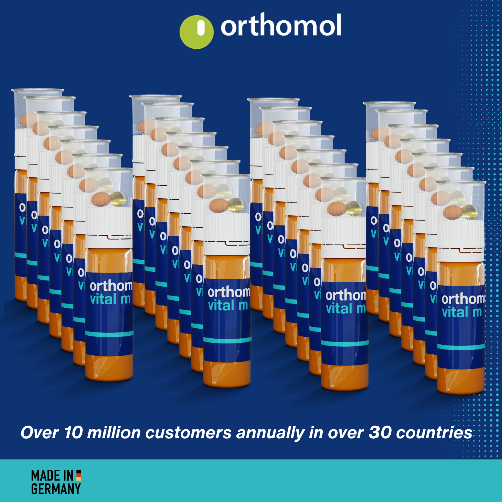 Orthomol Vital M Liquid Vial for Men, 30-Day Vitamin Supplement – Daily Energy, Fatigue Reduction & Vitality Support with Vitamins A, B, C, D, E, K, Omega-3 & Iodine