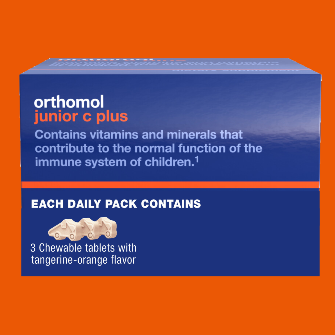 Orthomol Immun Junior C Plus – Chewable Tangerine Flavored Kids' Multivitamin, 30-Day Supply for Immune Support