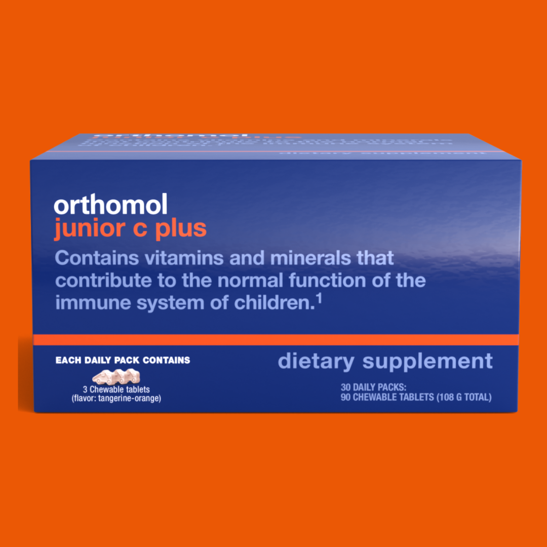 Orthomol Immun Junior C Plus – Chewable Tangerine Flavored Kids' Multivitamin, 30-Day Supply for Immune Support