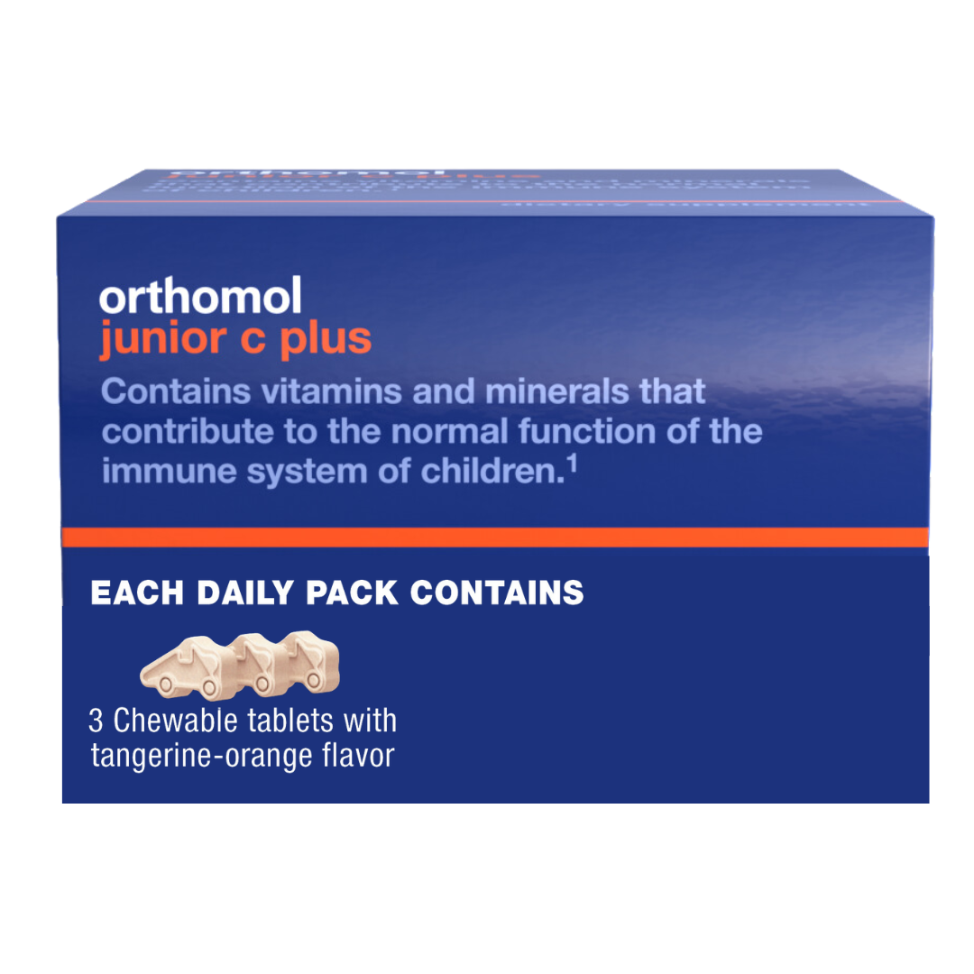 Orthomol Immun Junior C Plus – Chewable Tangerine Flavored Kids' Multivitamin, 30-Day Supply for Immune Support