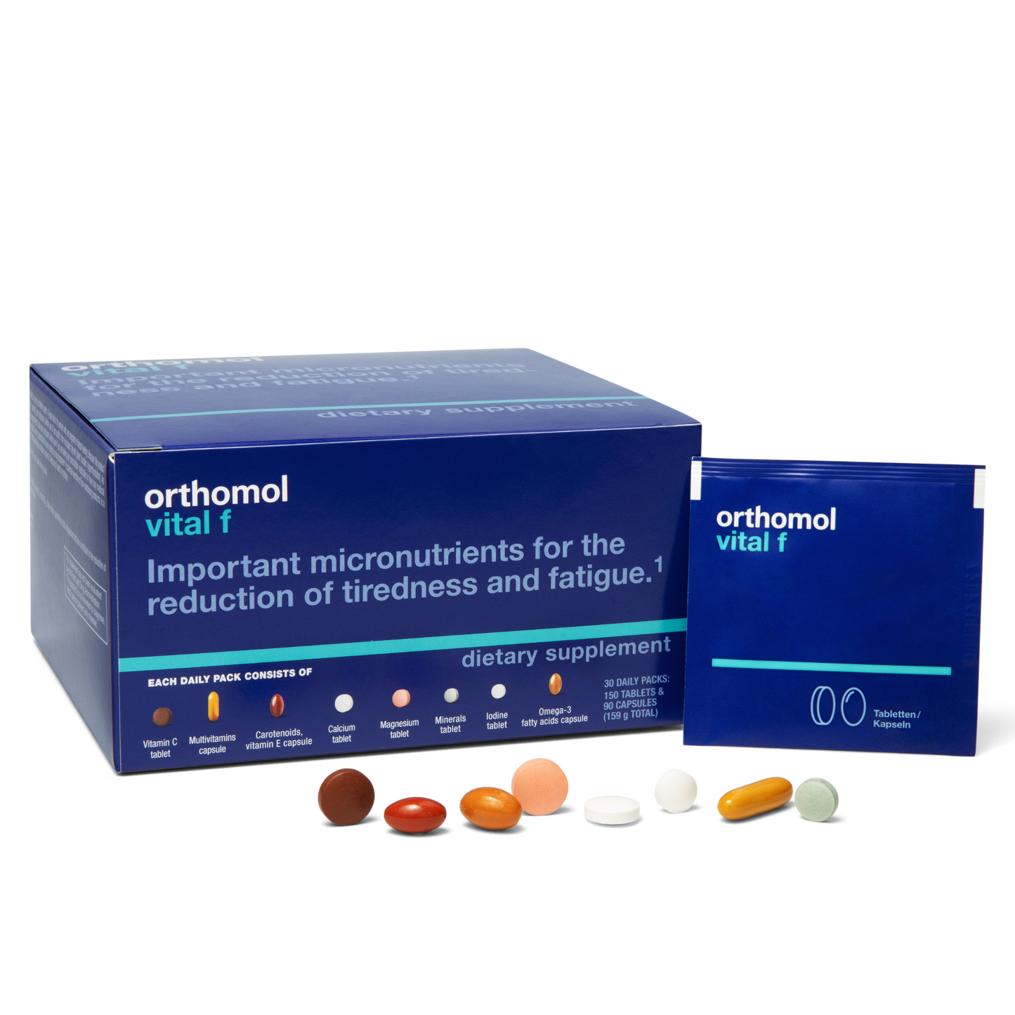 Orthomol Vital F – Tablet & Capsule Packs | 30-Day Women's Supplement Daily Energy, Vitality & Fatigue Support with B Vitamins, Calcium & Magnesium