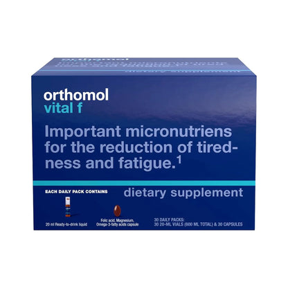 Orthomol Vital F Vial, Daily Liquid Multivitamin for Women, 30-Day Supply, Boosts Energy, Reduces Fatigue & Supports Overall Well-being, Includes Vitamins A, B, C, D, E, K, Calcium, Iodine & Omega-3