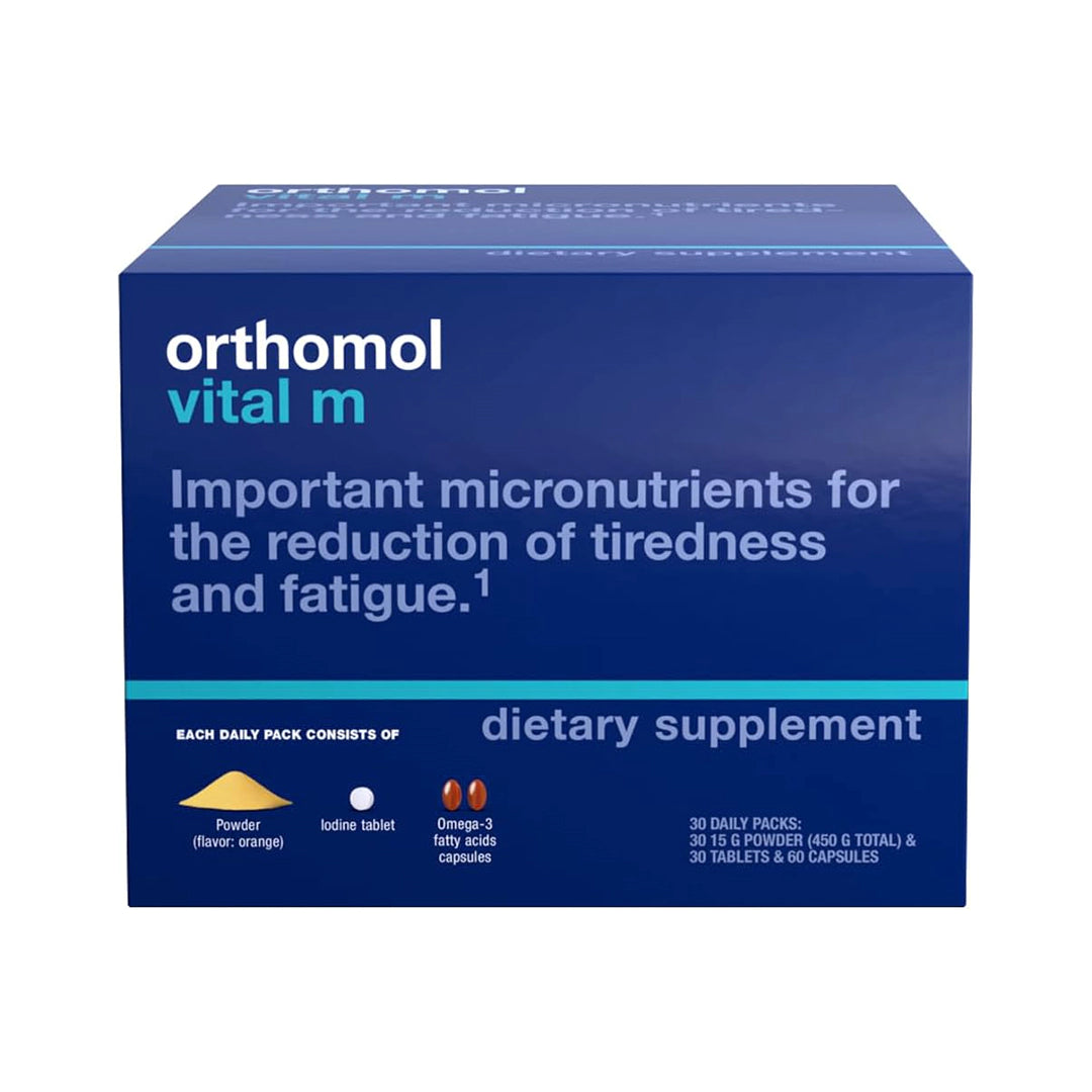 Orthomol Vital M Powder and Tablet Packet, Men's Multivitamin, 30-Day Supply, Vitamins A, B, C, D, E, K, Iodine, Omega-3